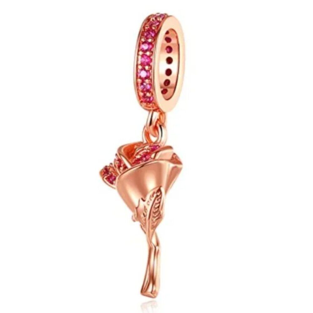 Golden Rose Charm Compatible with Pandora Bracelet